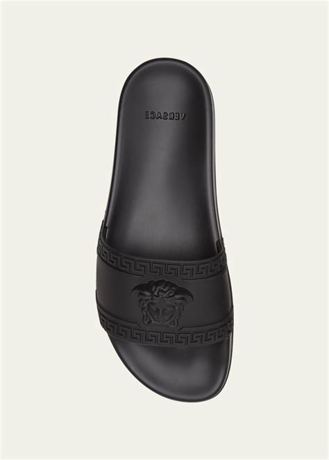 Versace Men's Medusa Greek Key Pool Slide Sandals